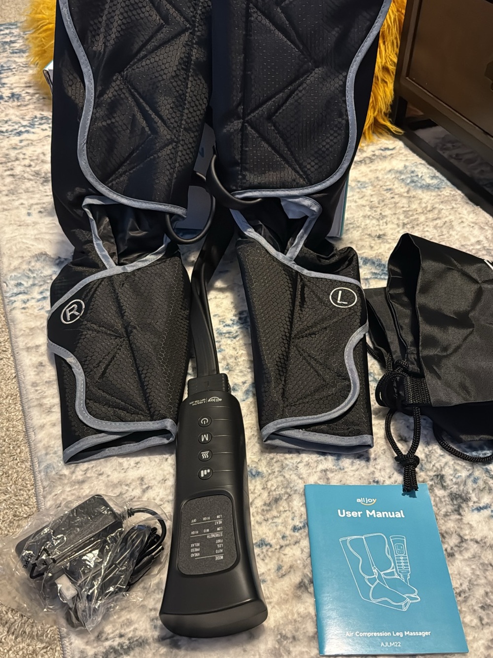 Black Air Compression Leg Massager with Remote Control - Adjustable Intensity